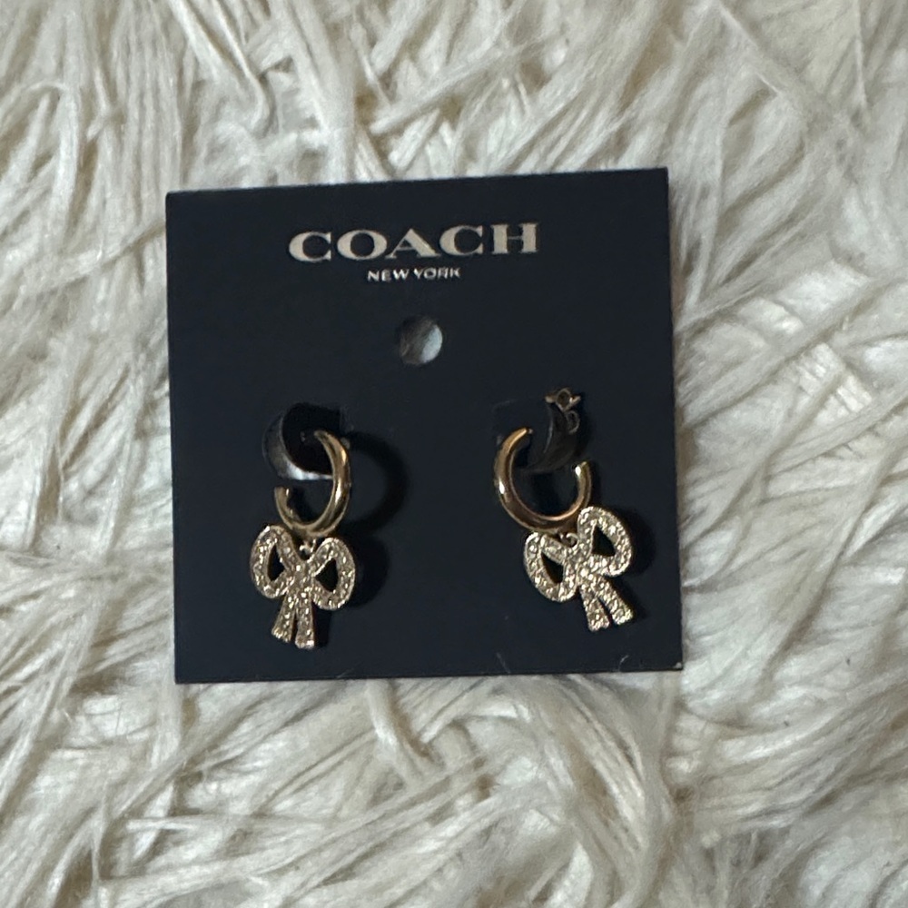 Coach Gold and Rhinestone Bow Earrings